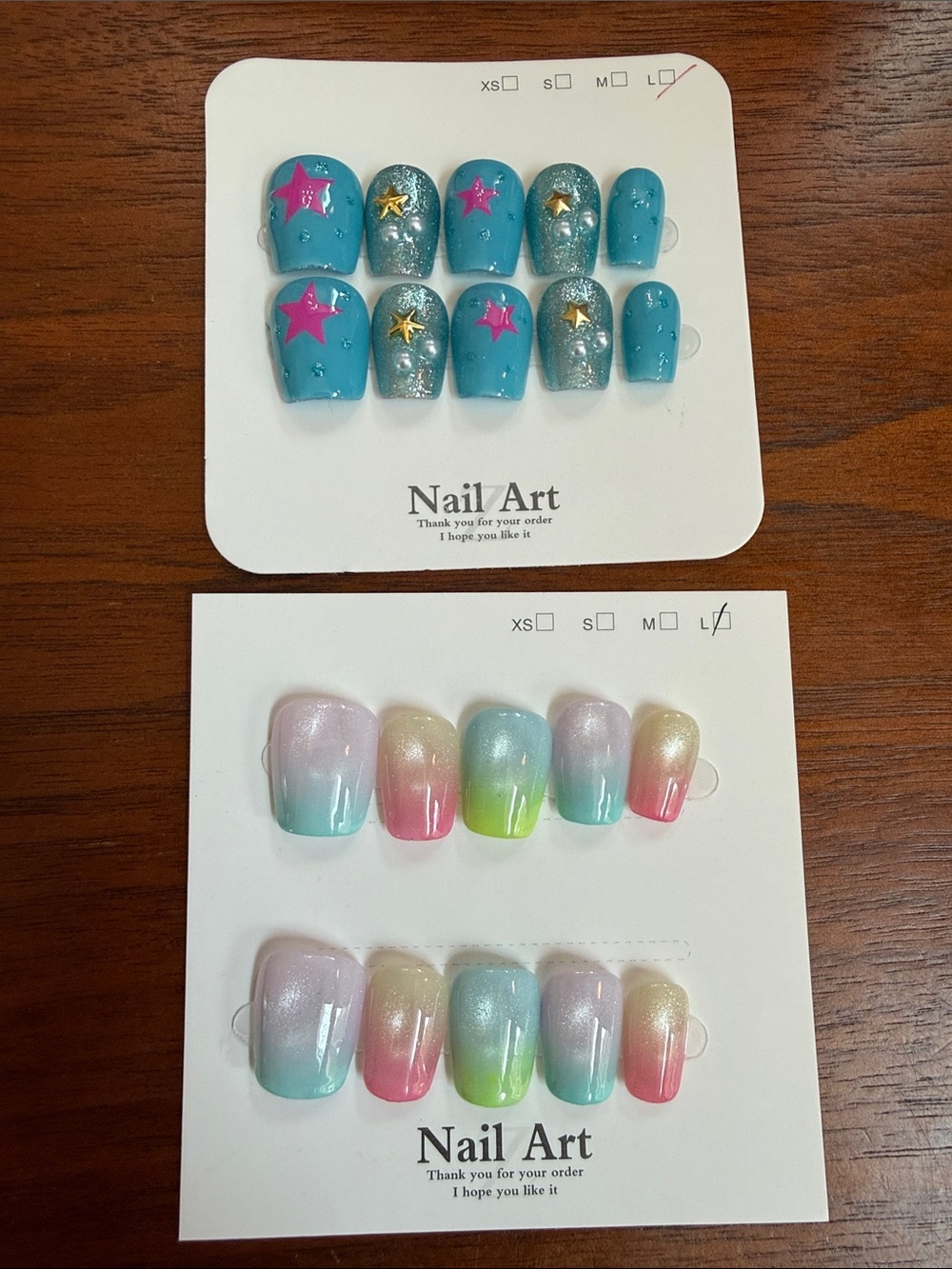 Blue Star Embellished Press-On Nails & Pastel Ombre Set short handmade large